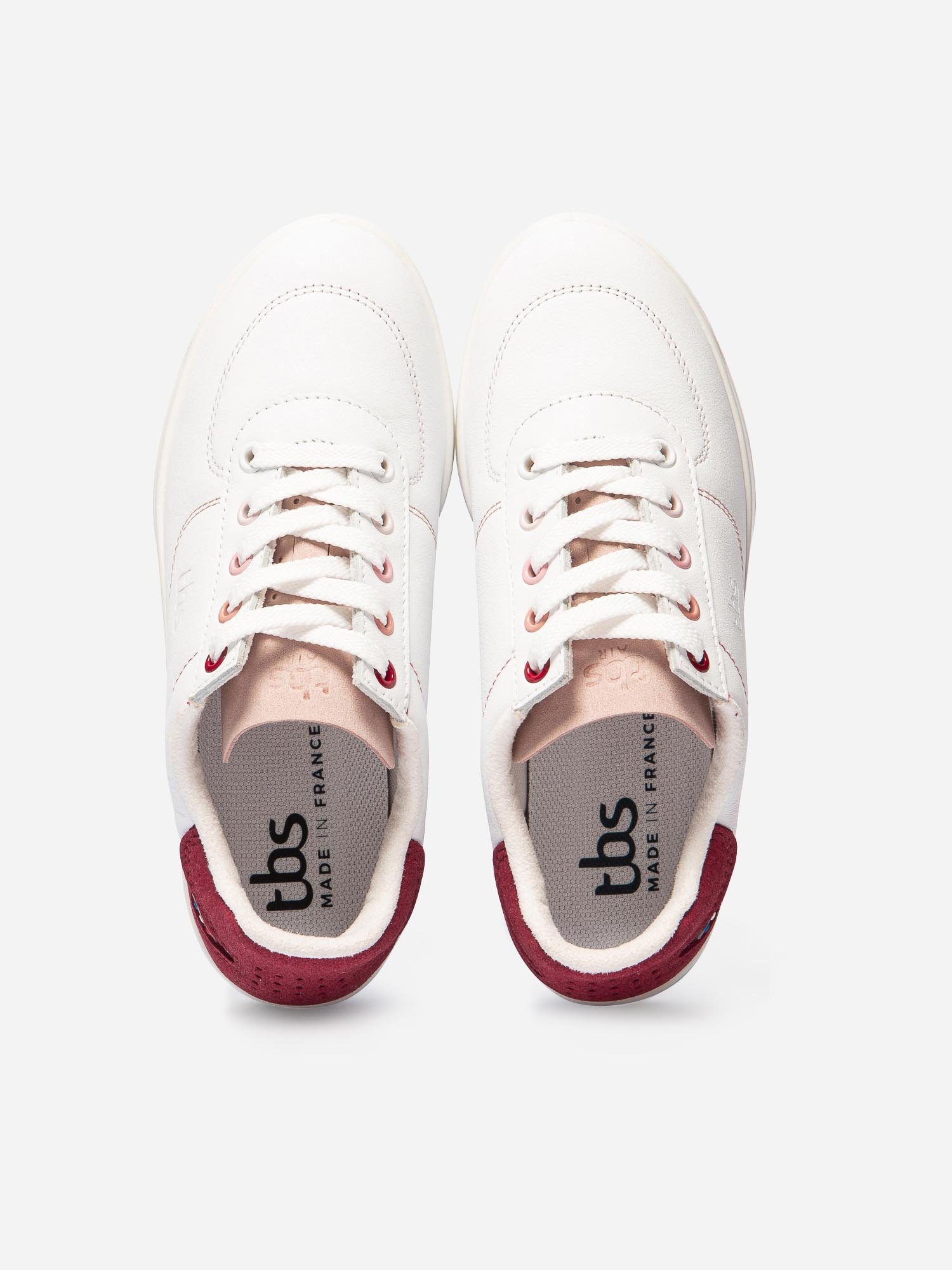 Baskets Femme Fabriquées en France Cuir Blanc Bordeaux