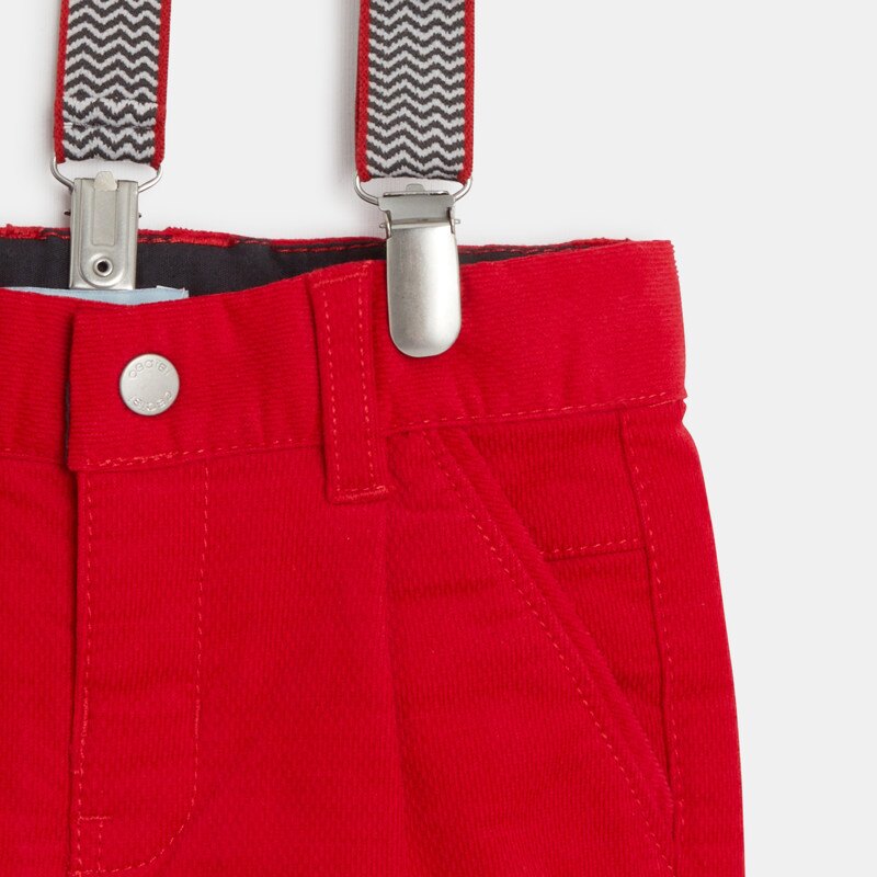 Pantalon velours fantaisie à bretelles rouge bébé garçon Rouge
