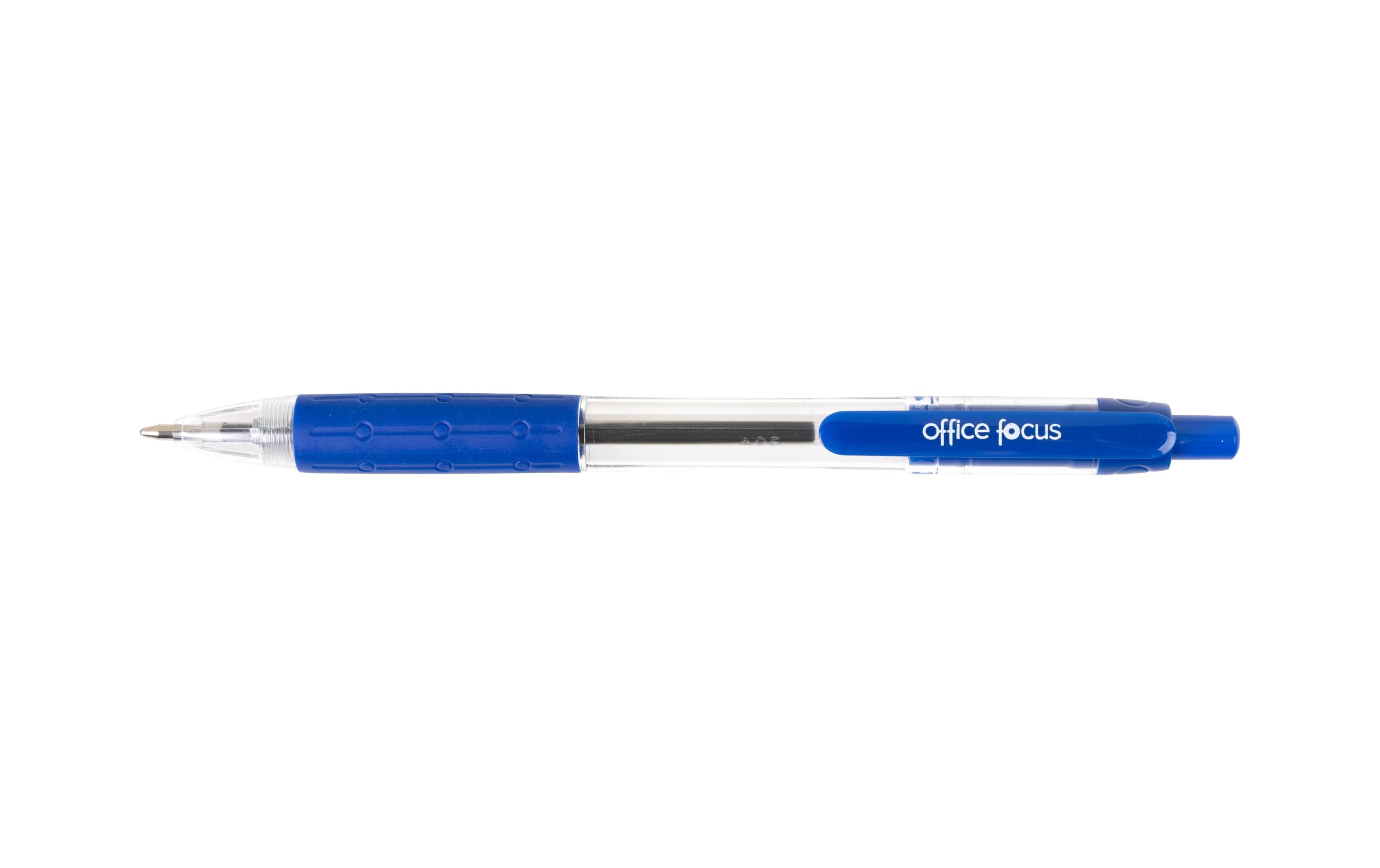 Kugelschreiber Office Focus 1 mm Mine, Blau, 12 StückDruckkugelschreiber mit Clip und weichem Griff