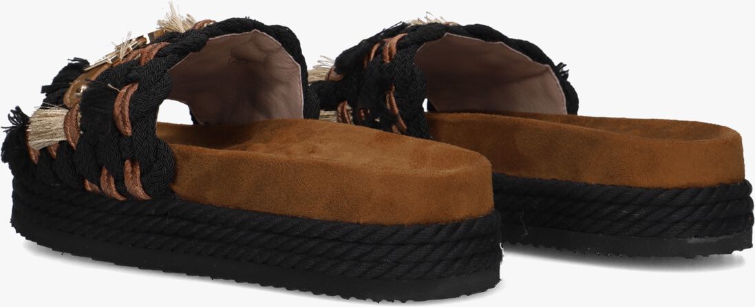 zwarte mou slippers monoband rope sandal fringes