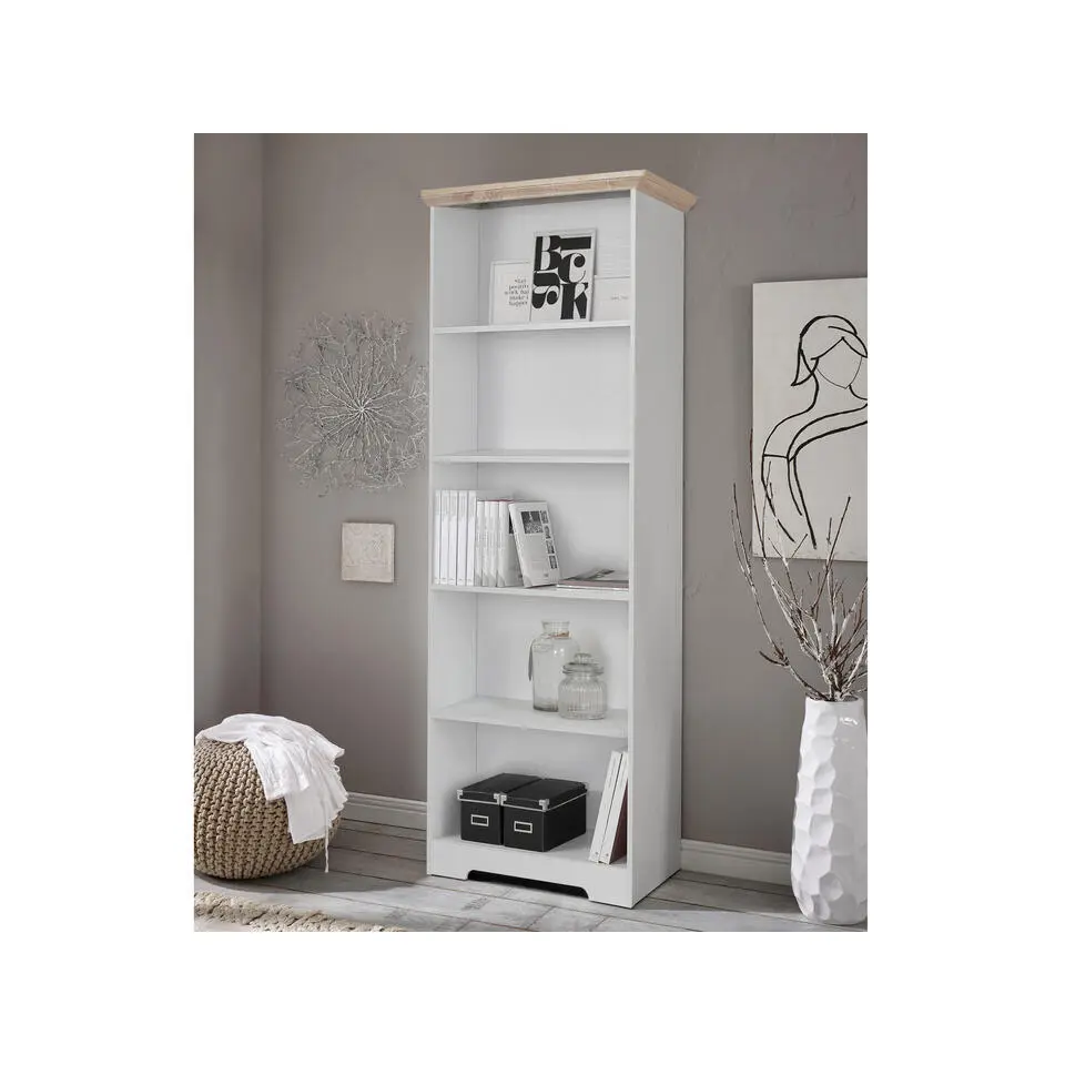 Nanna - Boekenkast met 5 planken in wit / eiken effect