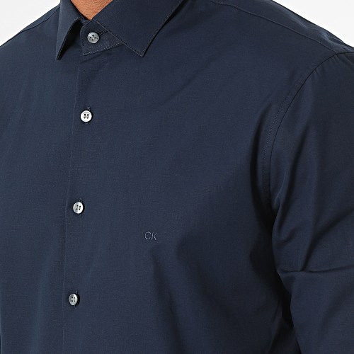 Chemise Manches Longues Poplin Stretch Slim 3025 Bleu Marine