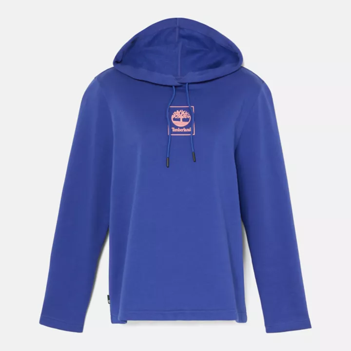 Moletom com capuz Small Stack Logo para mulheres na cor azul.