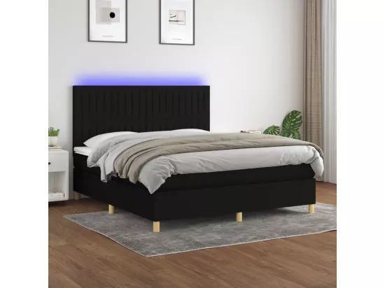 Sommier tapissier avec matelas et LED Noir 160x200 cm Tissu