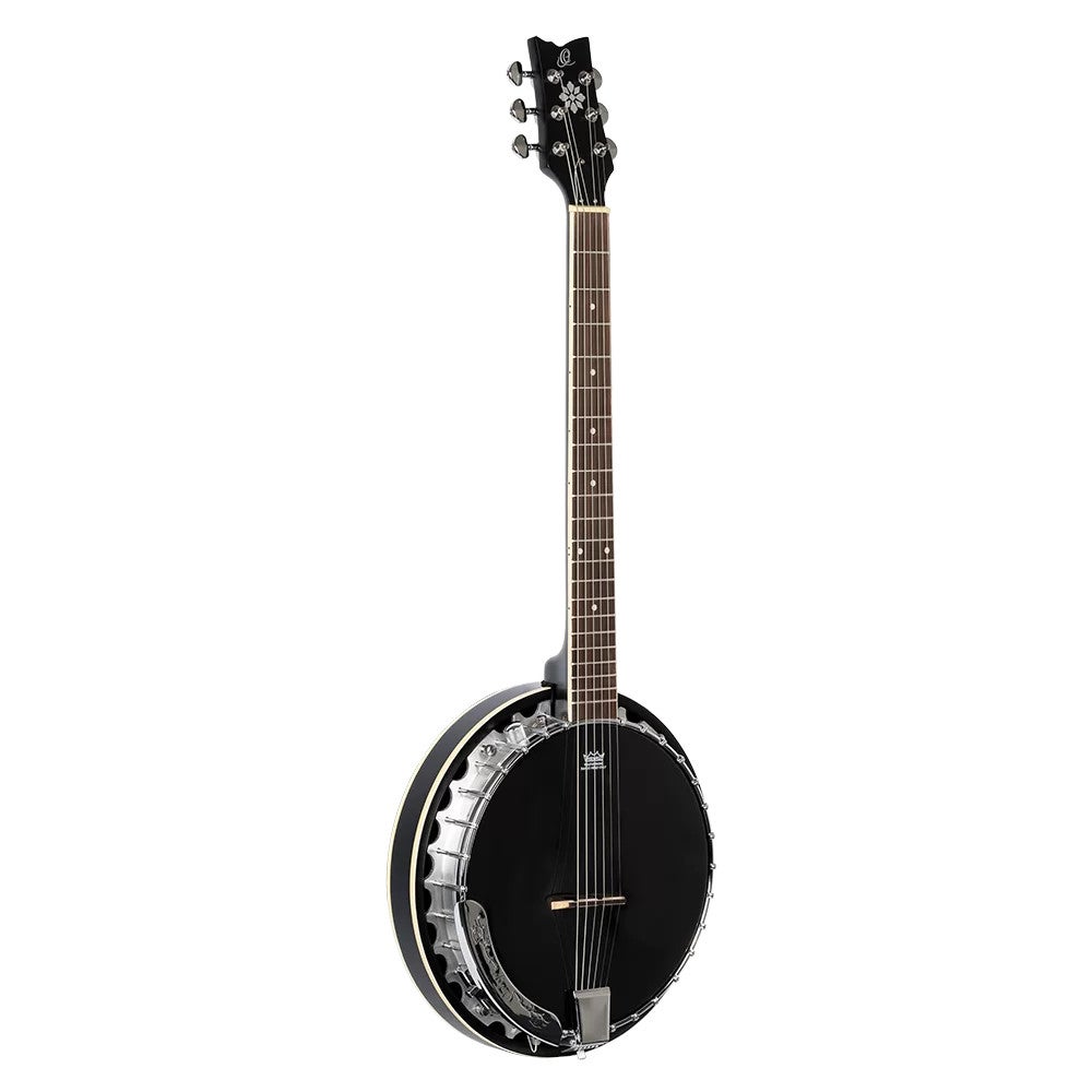 Ortega OBJ350/6-SBK Raven Series Satin Black 6-snarige banjo met gigbag