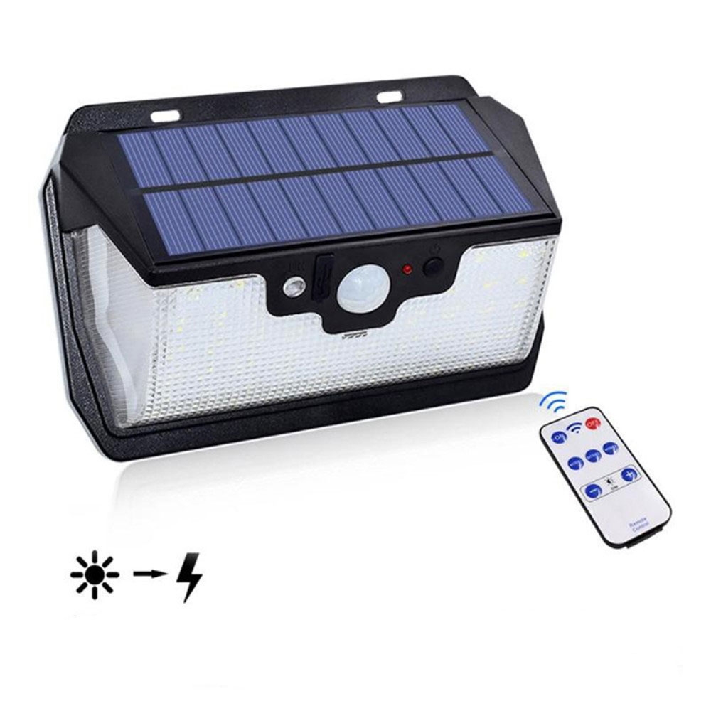 55 LED's Solar Outdoor USB Lampe Wandleuchte Infrarot Bewegungsmelder Spritzwasserfest (IP65)   Fernbedienung - Schwarz