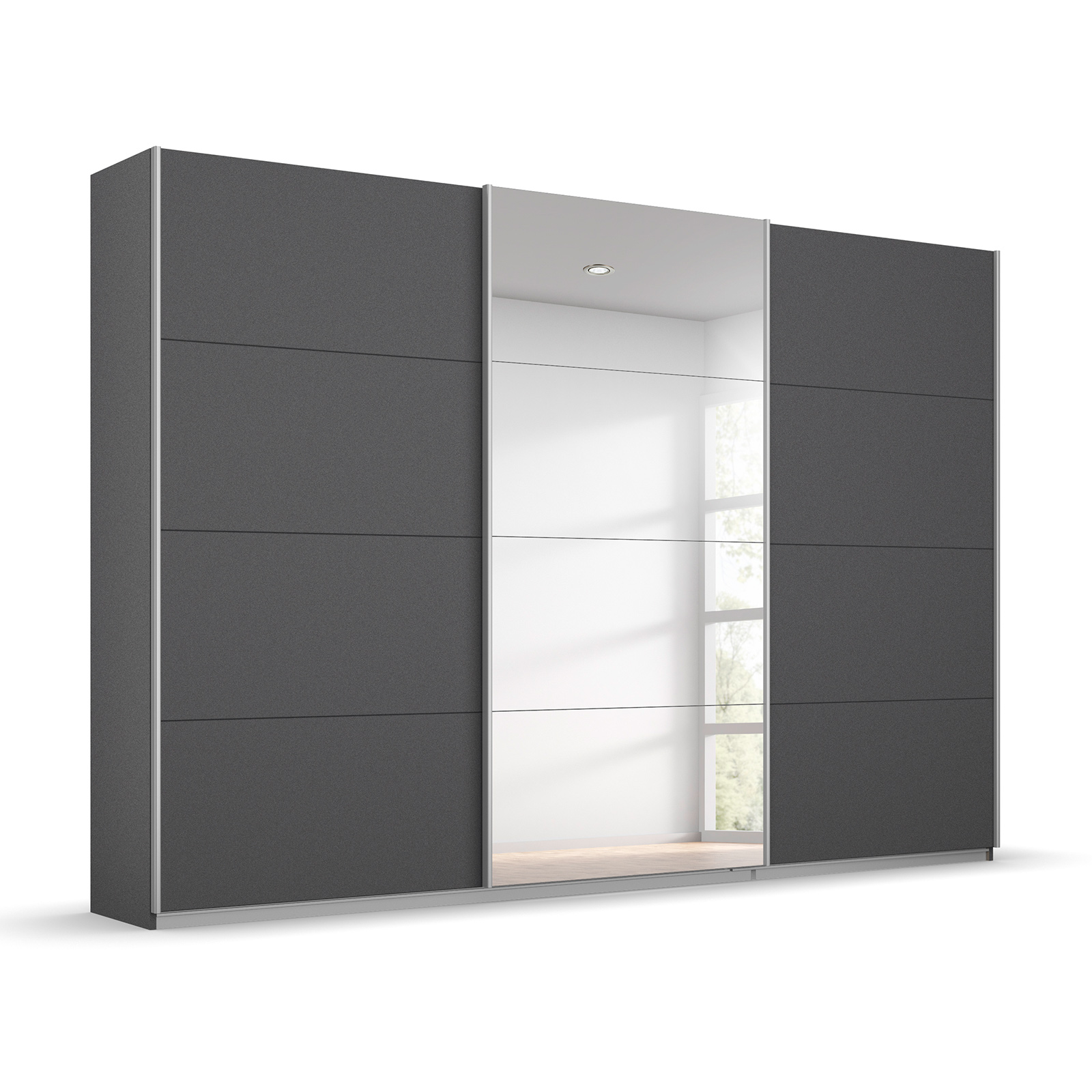 Schwebetürenschrank - grau-alufarben - mit Spiegel - 271x210 cm