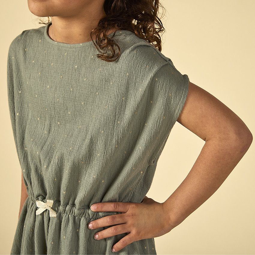 Robe manches courtes imprimées fleurs fantaisie pour fille - Gris chiné