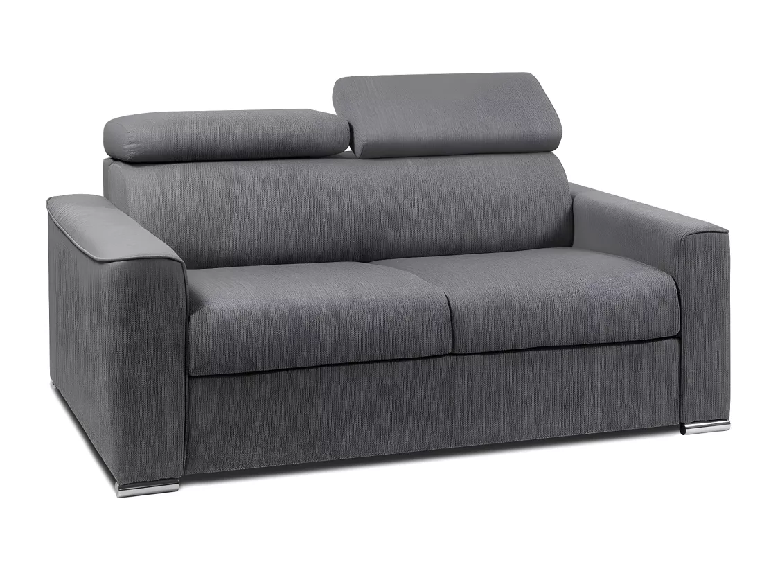 Canapé 2 places convertible express en tissu gris - couchage 120 cm - Matelas 14 cm avec mémoire de forme VIZIR