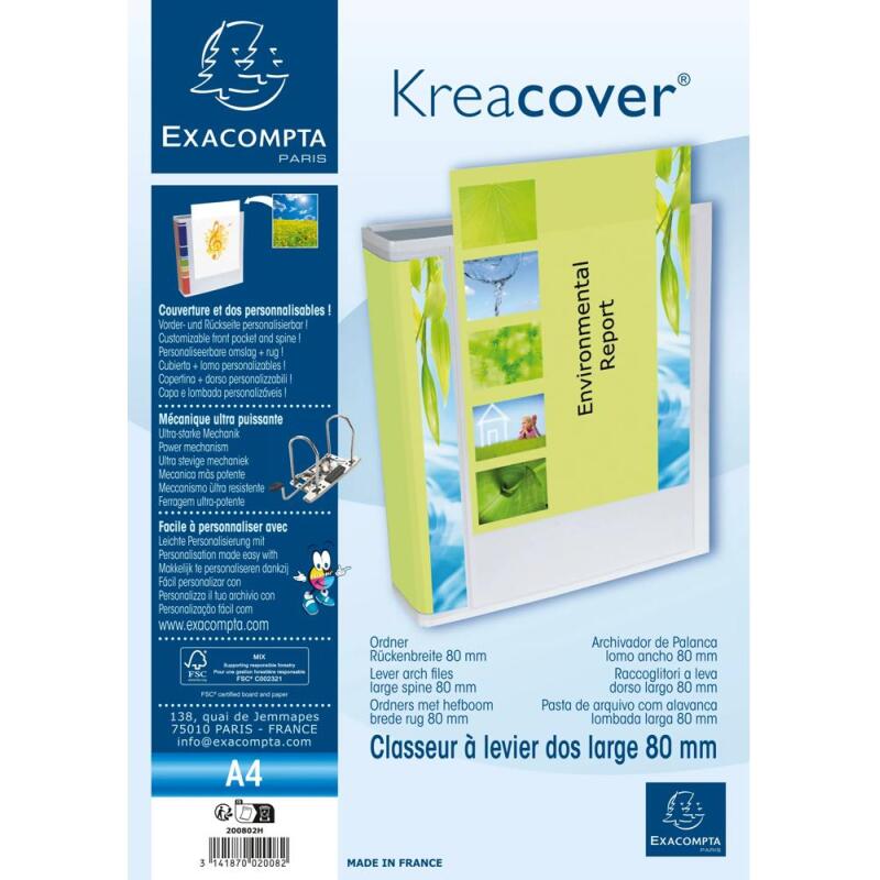 Classeur à levier cartonné Exacompta personnalisable A4 - Dos 8 cm