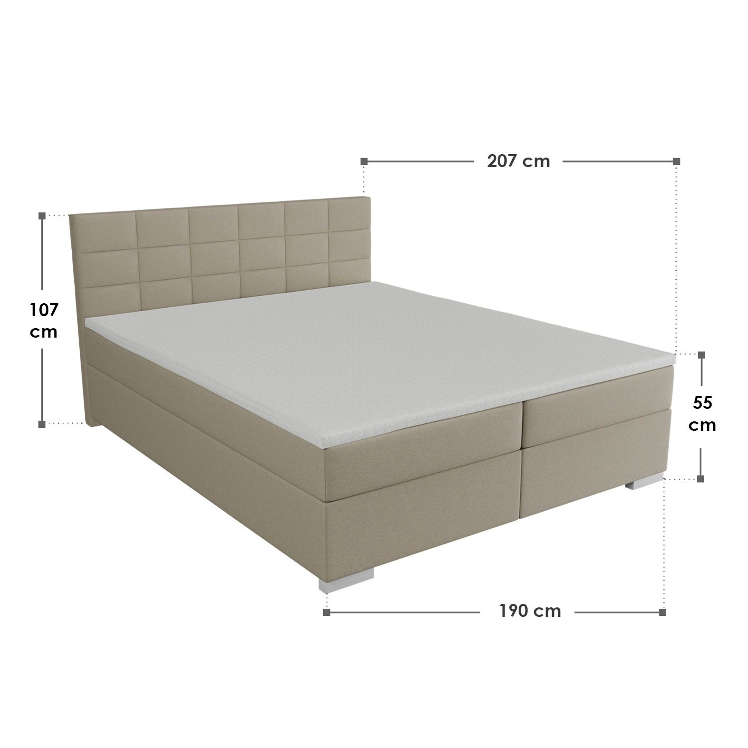 Juskys Boxspringbett Seattle 180x200cm - weicher Malmo-Stoff, komfortable Einstiegshöhe - Beige