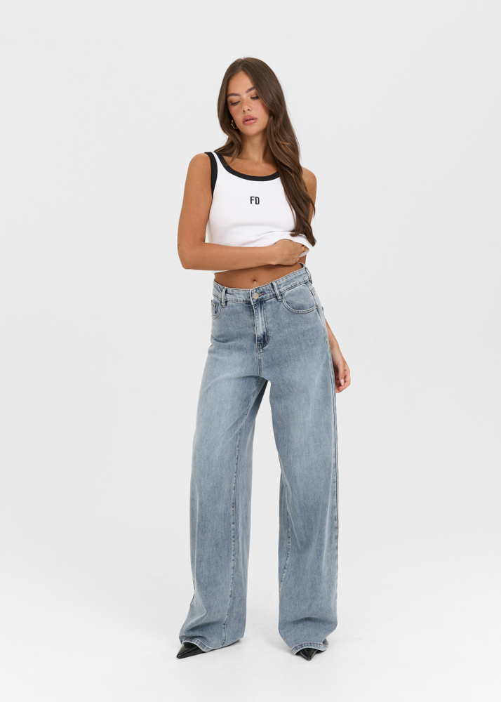 Wide leg stretch lightweight jeans sea blauw