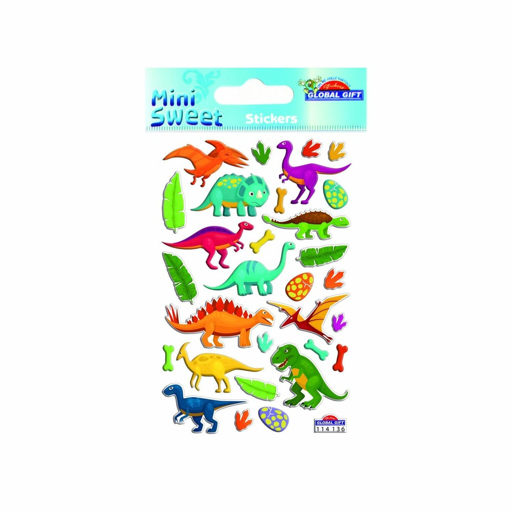 Autocollants - dinosaures rigolos - paillettes - époxy