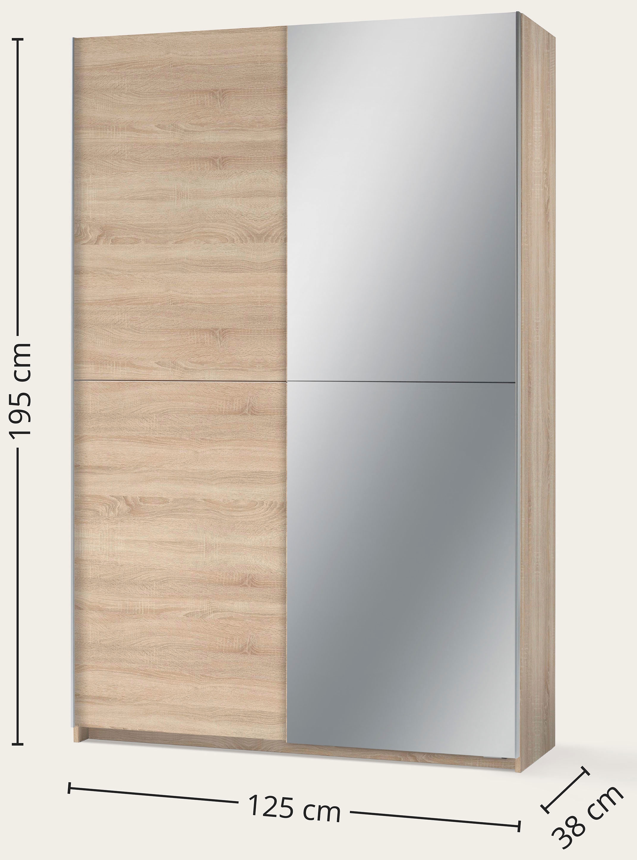 Schlafkontor Schwebetürenschrank »Heimo/Fast Schrank Kleiderschrank Garderobe« geringe Tiefe, ausziehbarer Kleiderstange, Garderobenschrank, 6 Böden