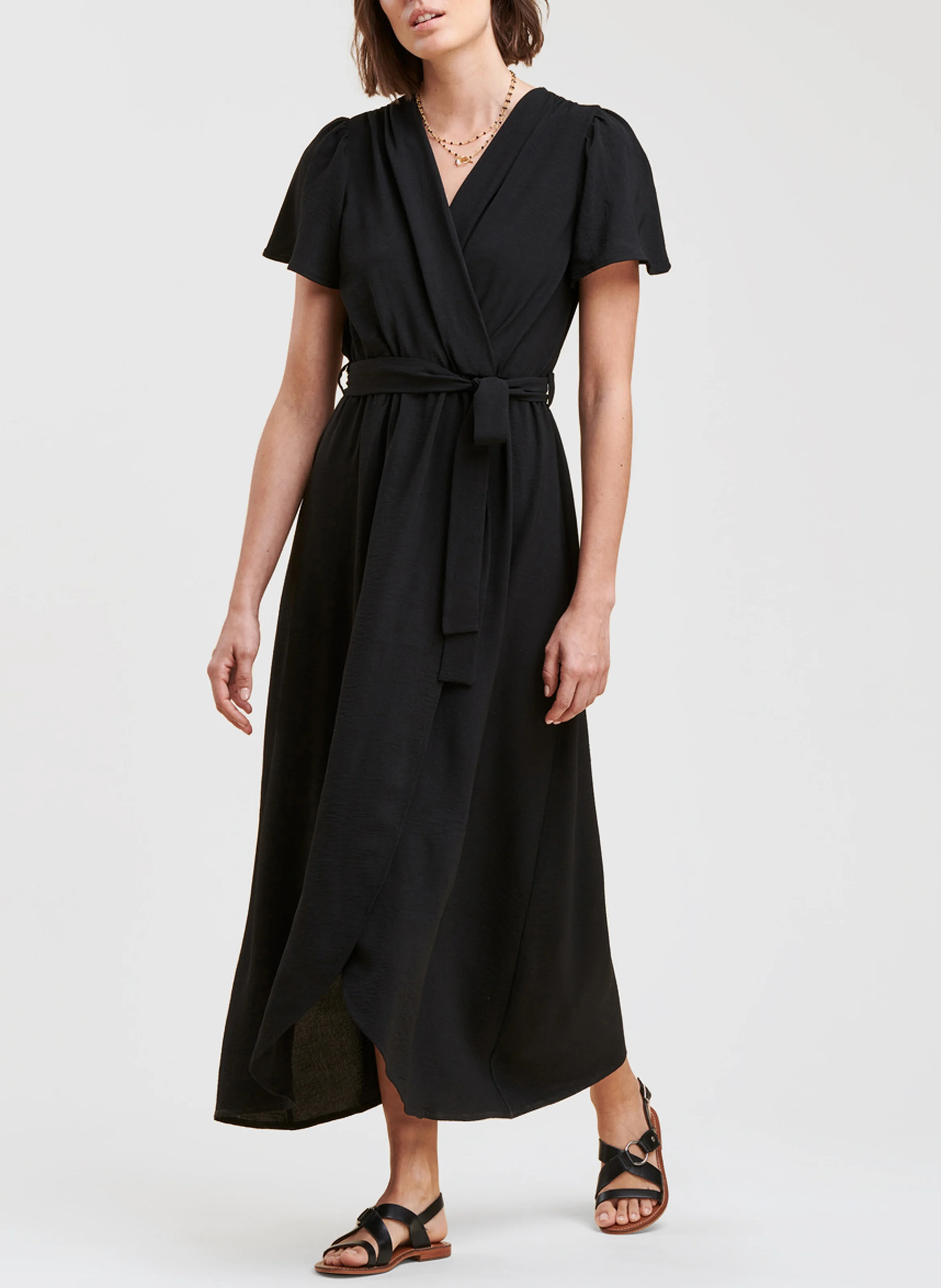Robe longue col V| Noir