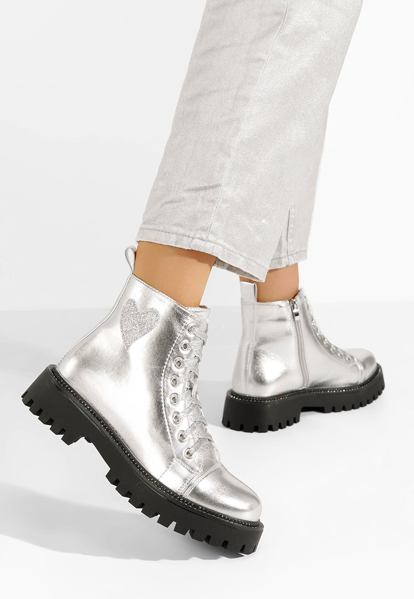 Bottines rangers femme argent Lazaria