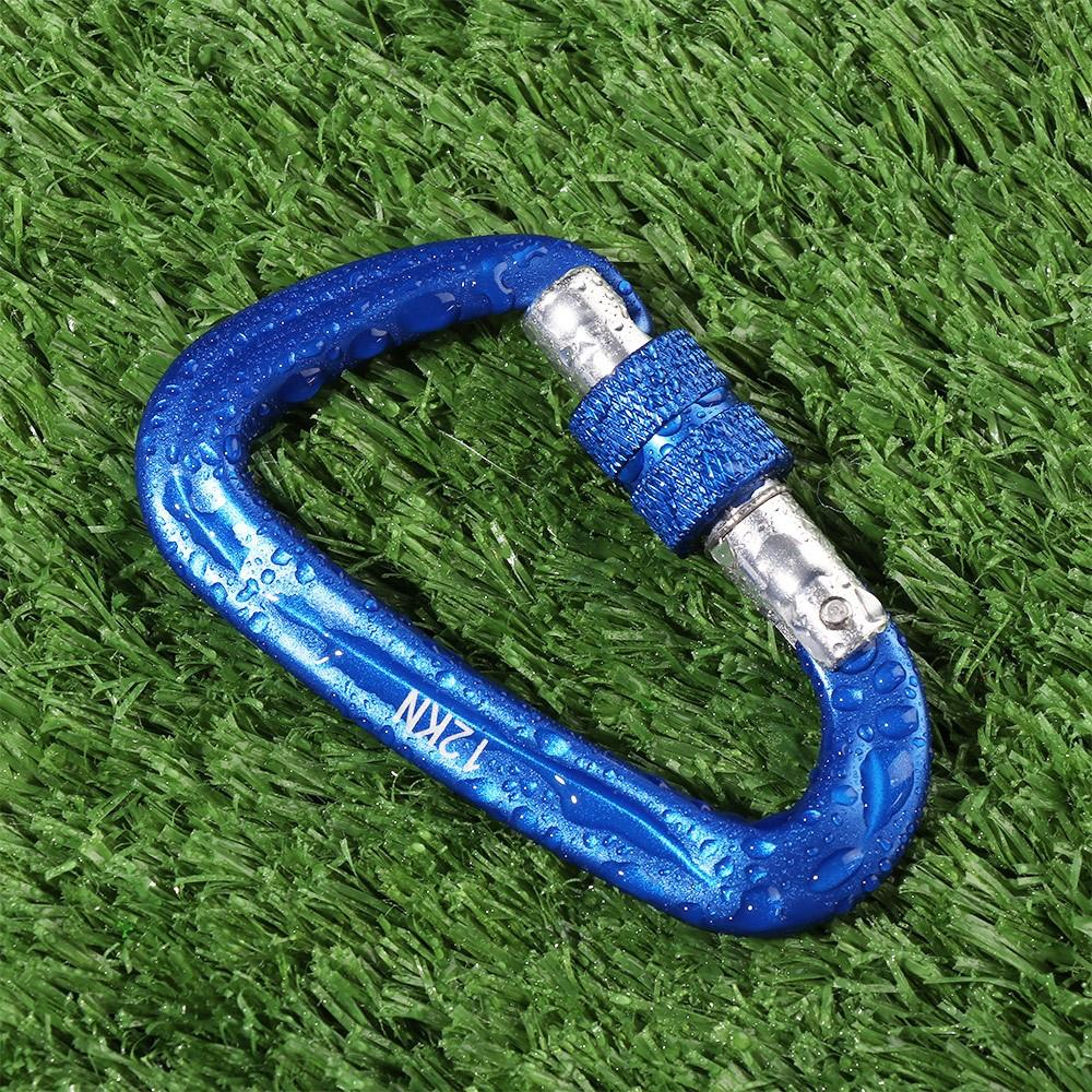 (2er Set) Aluminium Karabiner Haken D-Schnalle   Schraubverschluss - Blau / Schwarz