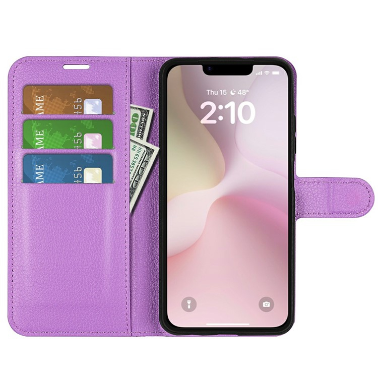 iPhone 16e Leder Tasche Flip Cover Litchi Look - Lila