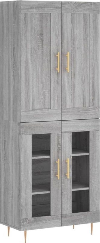vidaXL - Hoge Kast - Grijs - 69,5x34x180 cm - Bewerkt Hout - Sonoma Eikenkleurig
