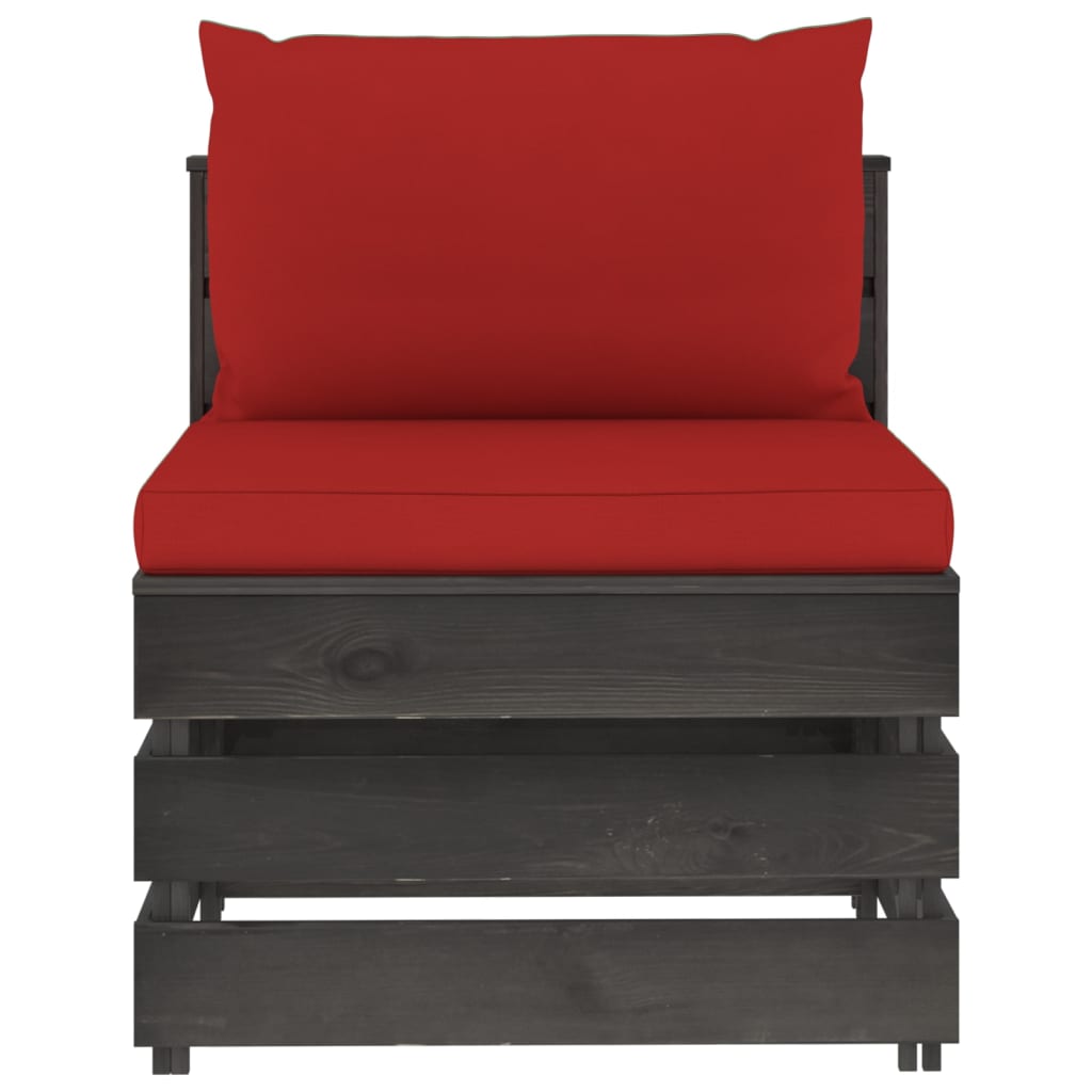 Salon de jardin meuble d'extérieur ensemble de mobilier 6 pièces avec coussins bois imprégné de gris