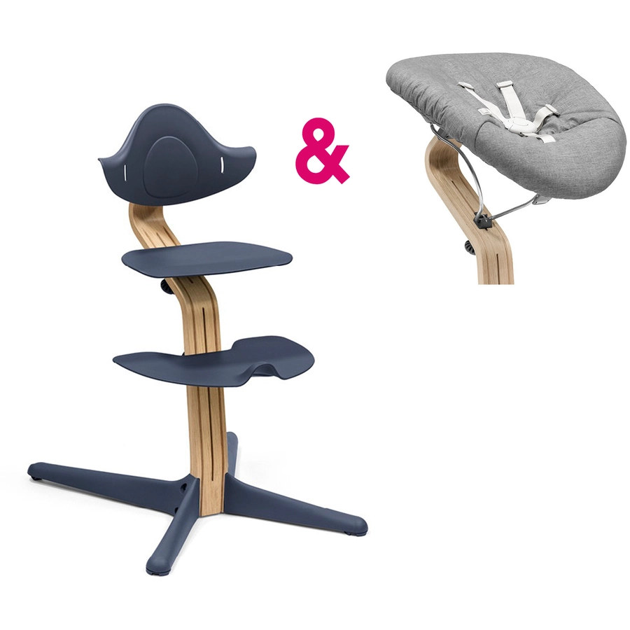STOKKE® Nomi® Hochstuhl Eiche natur  navy inkl. Newborn Set grau  grau blau