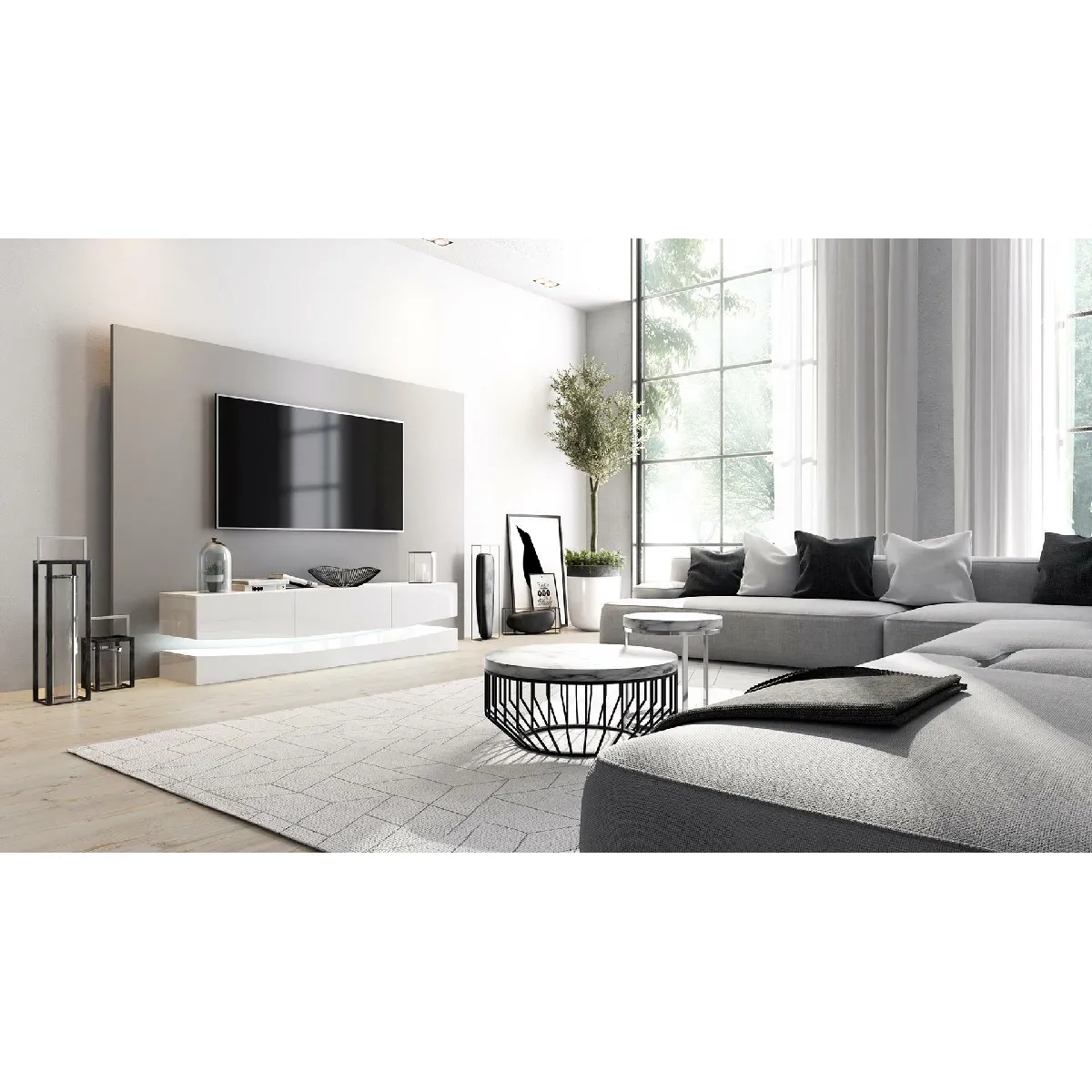 Mpc Meuble TV Blanc Haute Brillance