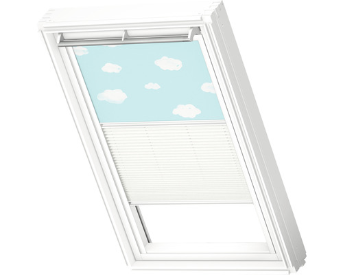 VELUX Advantage Set: Verduisterend Rolgordijn Kids Blue Sky en Plisségordijn Wit Handmatig Frame Wit DFD C02 4660SWL