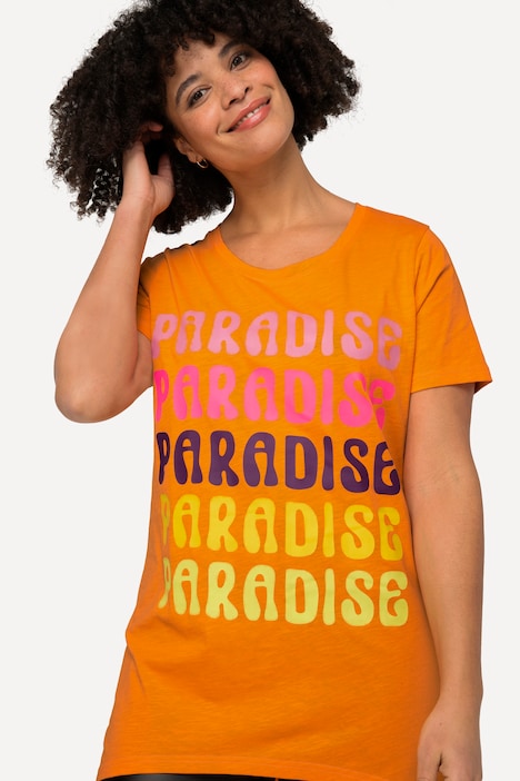 T-Shirt, länger geschnitten, Schrift-Motiv, Rundhals, Halbarm