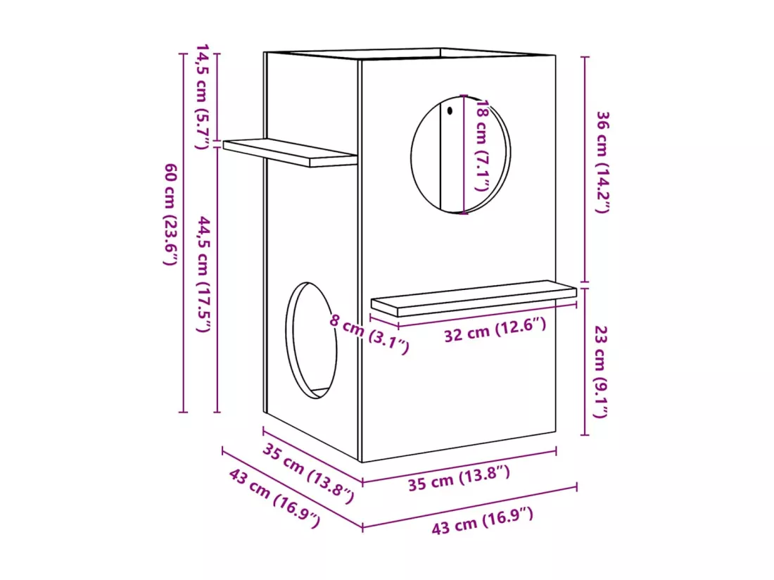 Maison pour chat blanc 43x43x60 cm bois de pin massif