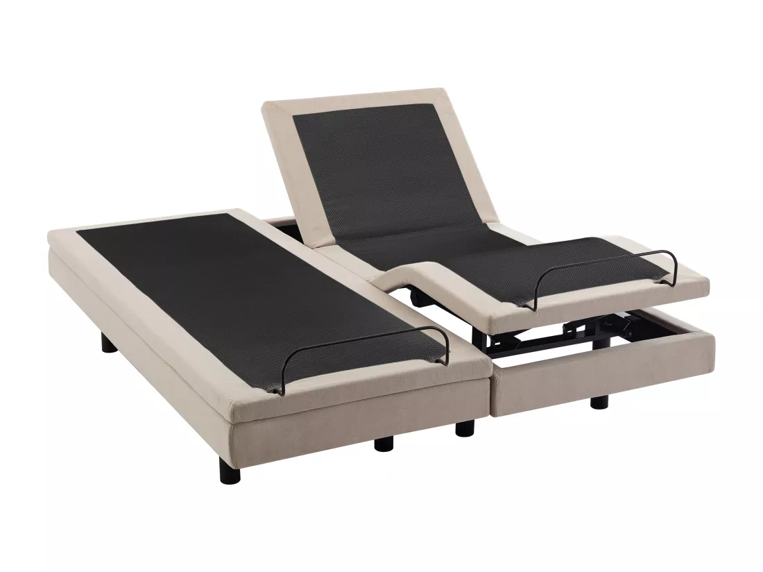 Lit électrique de relaxation déco + matelas 100% latex 3 zones - 2 x 90 x 200 cm - Tissu - Beige - PANISOLA de YSMÉE