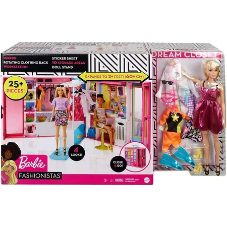 Barbie Traum Kleiderschrank ausklappbar mit Puppe, Zubehör und Puppen-Kleidung