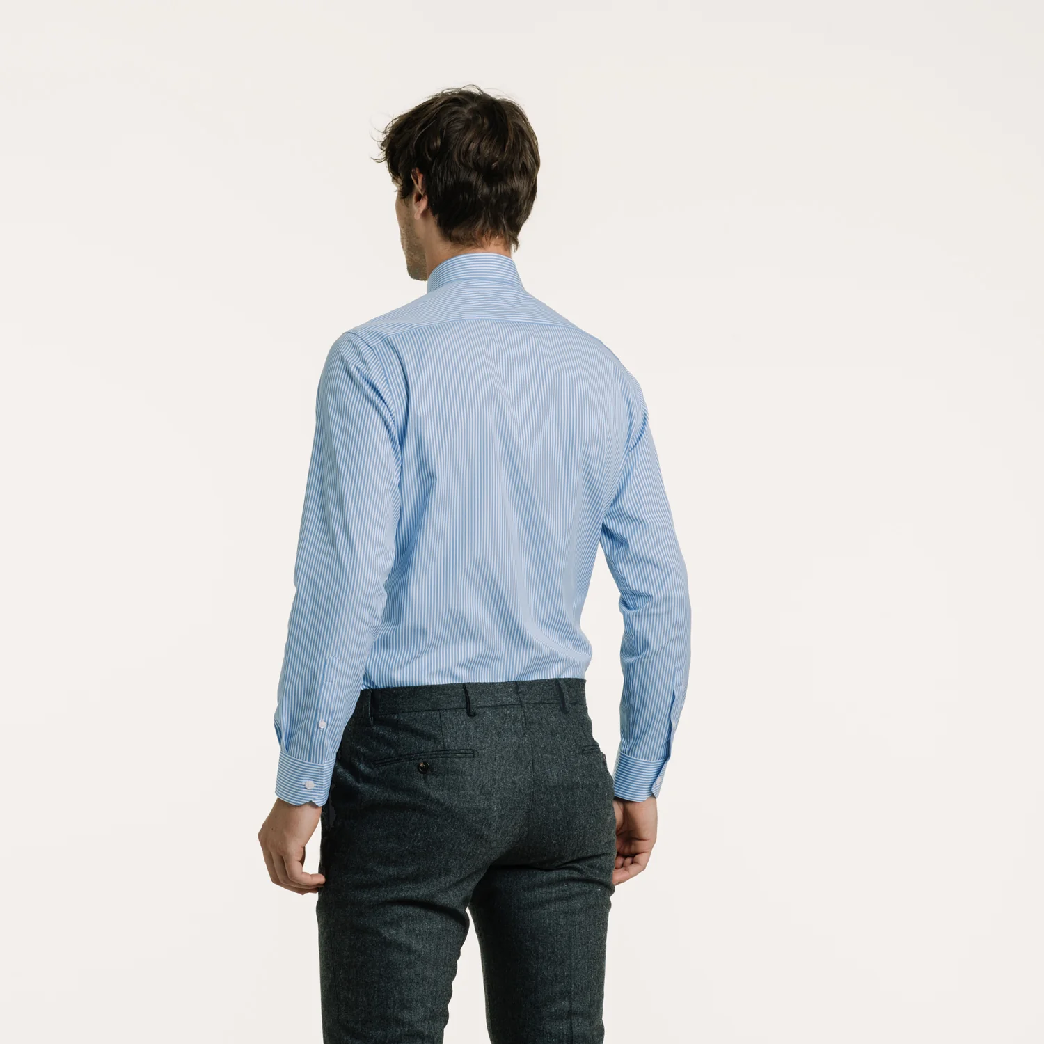 Double-twisted poplin shirt with blue stripes