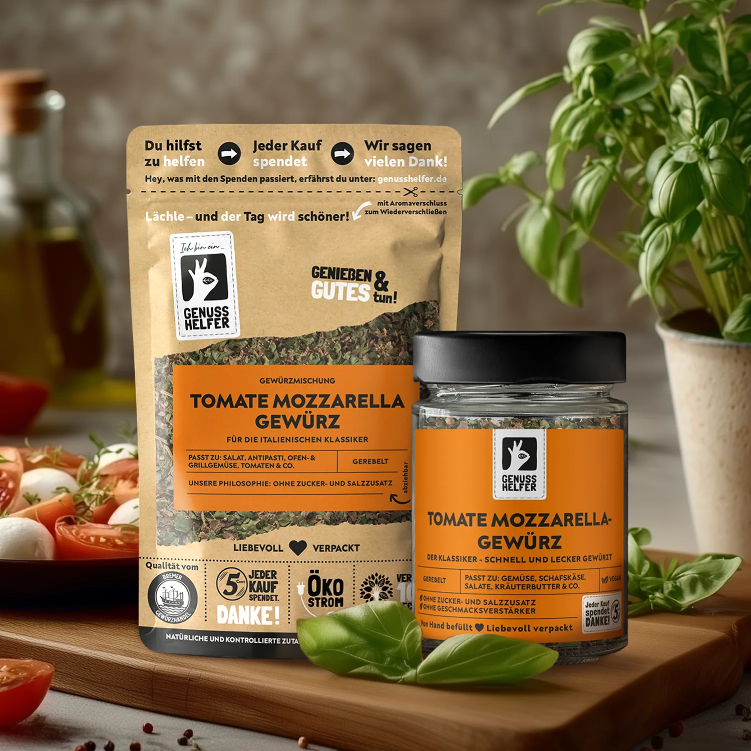 Tomate Mozzarella Gewürz, gerebelt