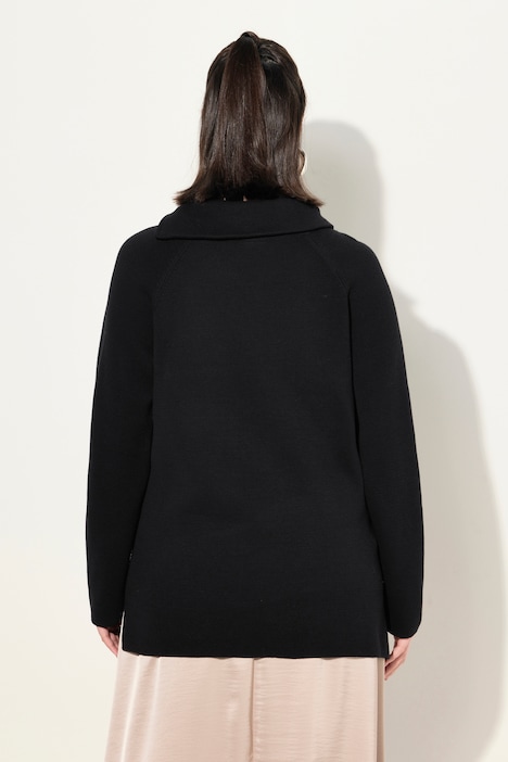 Pullover, Stehkragen, Zipper, Taschen, Raglan-Langarm