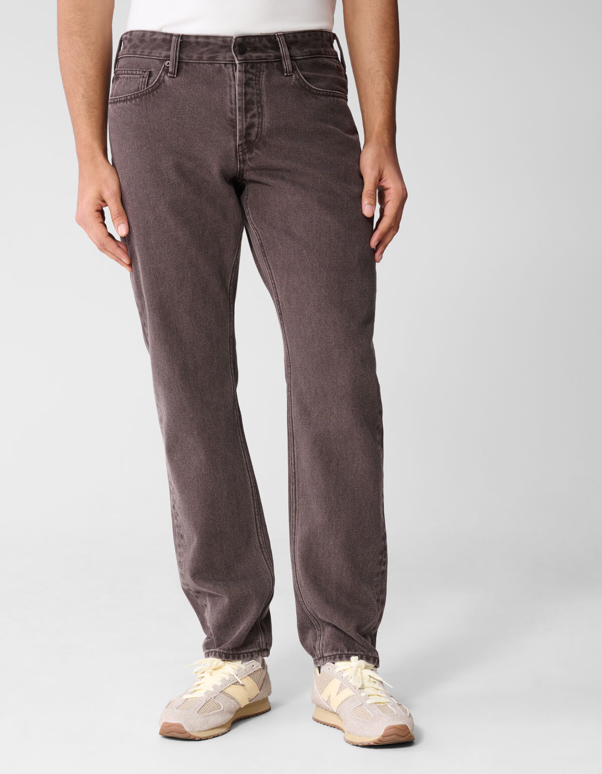 Washed Straight Fit Broek Donkerbruin