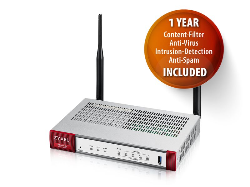 Zyxel Firewall USG Flex 100AX & UTM 1 Jahr USG FLEX 100AX Fortschrittliche Netzwerksicherheit und Performance für KMUs – Mit WiFi 6, Cloud-Management und Multi-Layer-Schutz