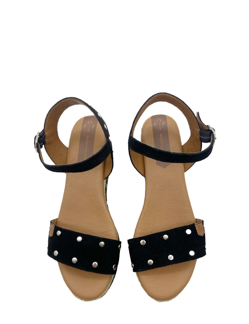POPA SANDALES COMPENSÉES ARAMBOL CLOUS CUIR NOIR