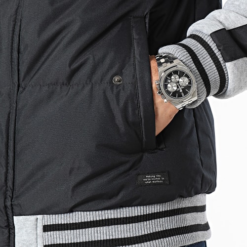 Veste Zippée Capuche A Bandes 20714935 Noir Gris Chiné