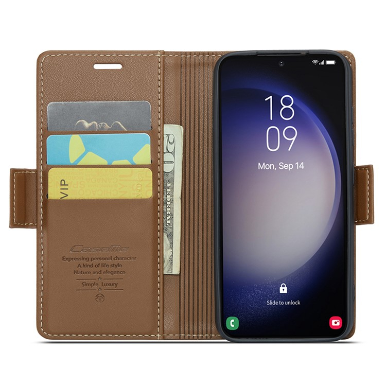 Samsung Galaxy S24  Plus Leder Tasche Flip Wallet Etui mit Kartenfächern Litchi Look (RFID Schutz) - Braun