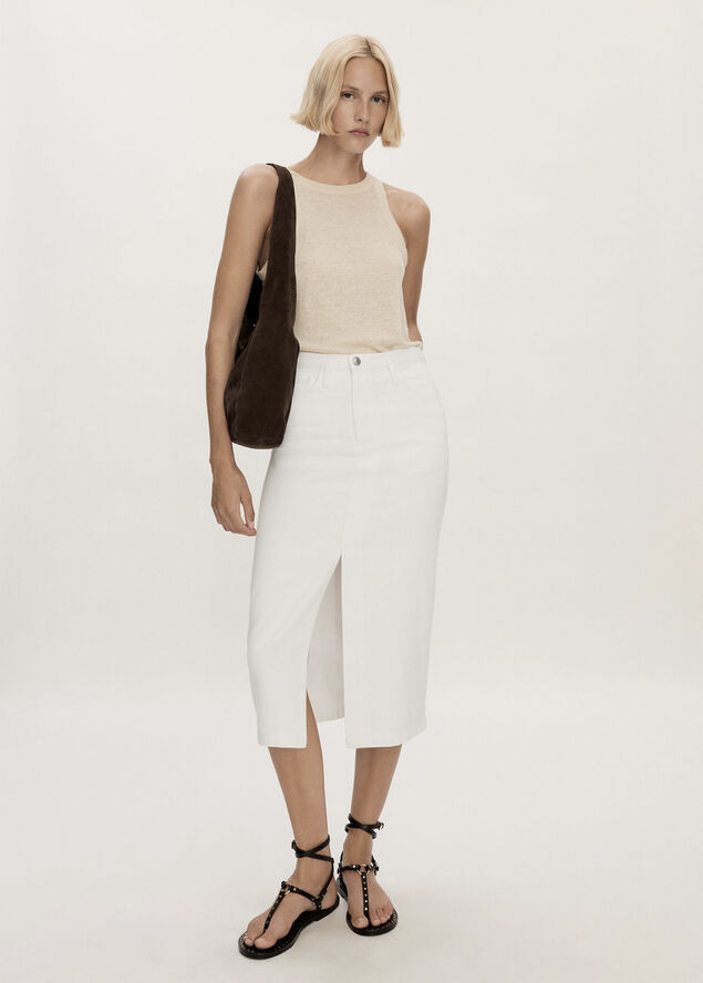 MANGO Slit denim skirt White