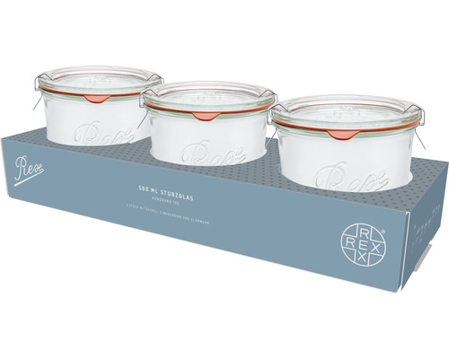 Weckpot, Rex weckpot inclusief RR100 glazen deksel, afdichting en klemmen, 580 ml, 3 stuks.