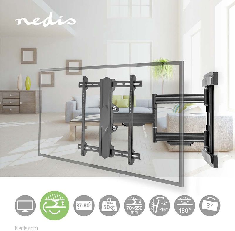 Nedis - Premium Muurbeugel - Universele Wandbeugel voor Schermen tot 80 Inch - Full Motion