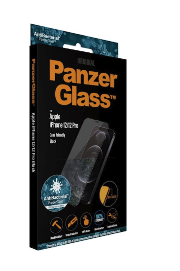 iPhone 12 / iPhone 12 Pro Antibakterielle Panzer Glas Displayschutz Case Friendly mit Rahmen (2711) - Schwarz