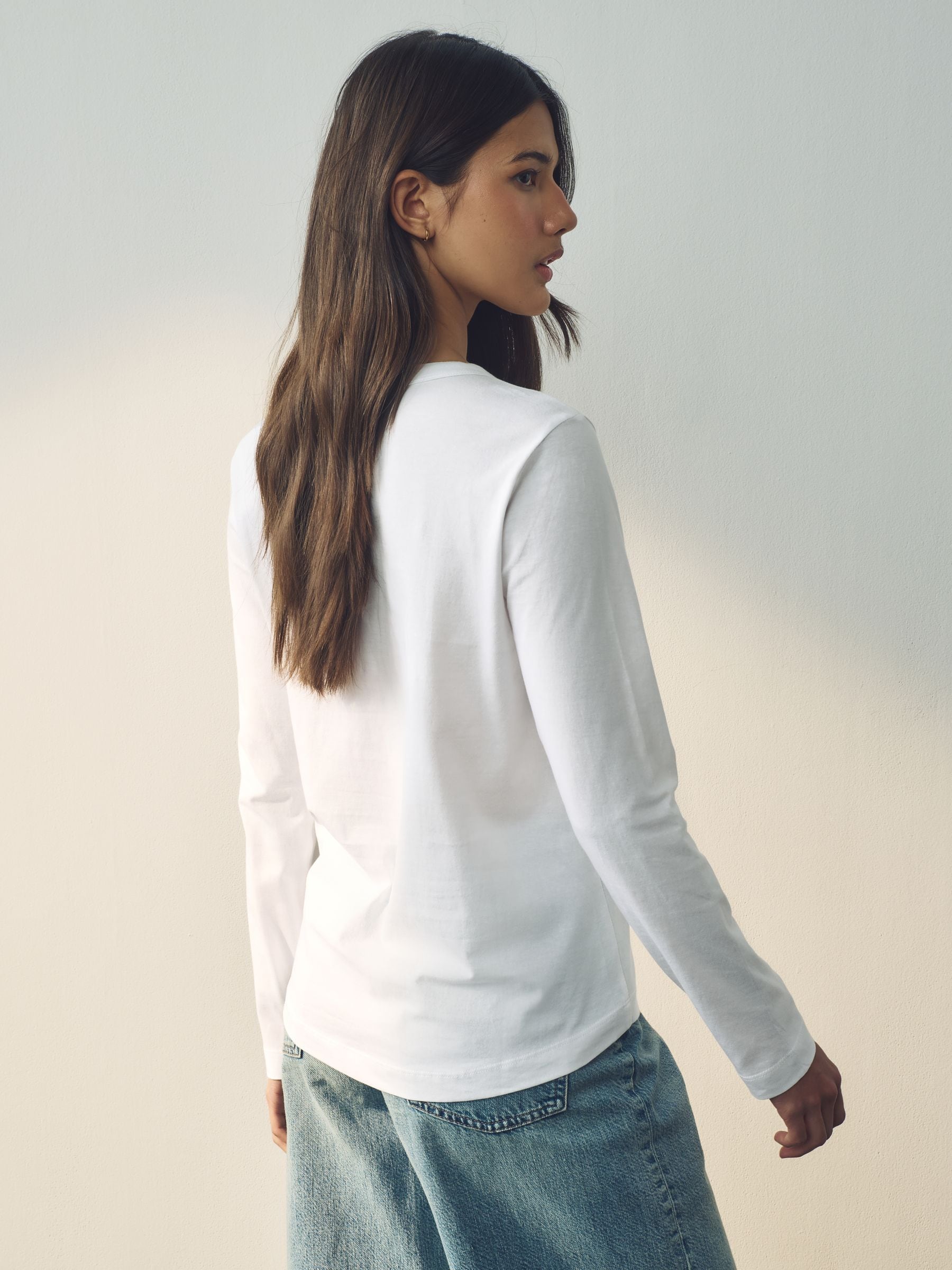 Wit - 100% katoenen T-shirt met lange mouwen