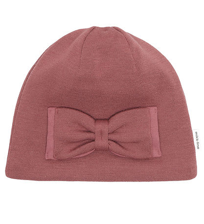 Mikk-Line Mütze m. Schleife - Wolle/Acryl - 2-lagig - Rose Brown