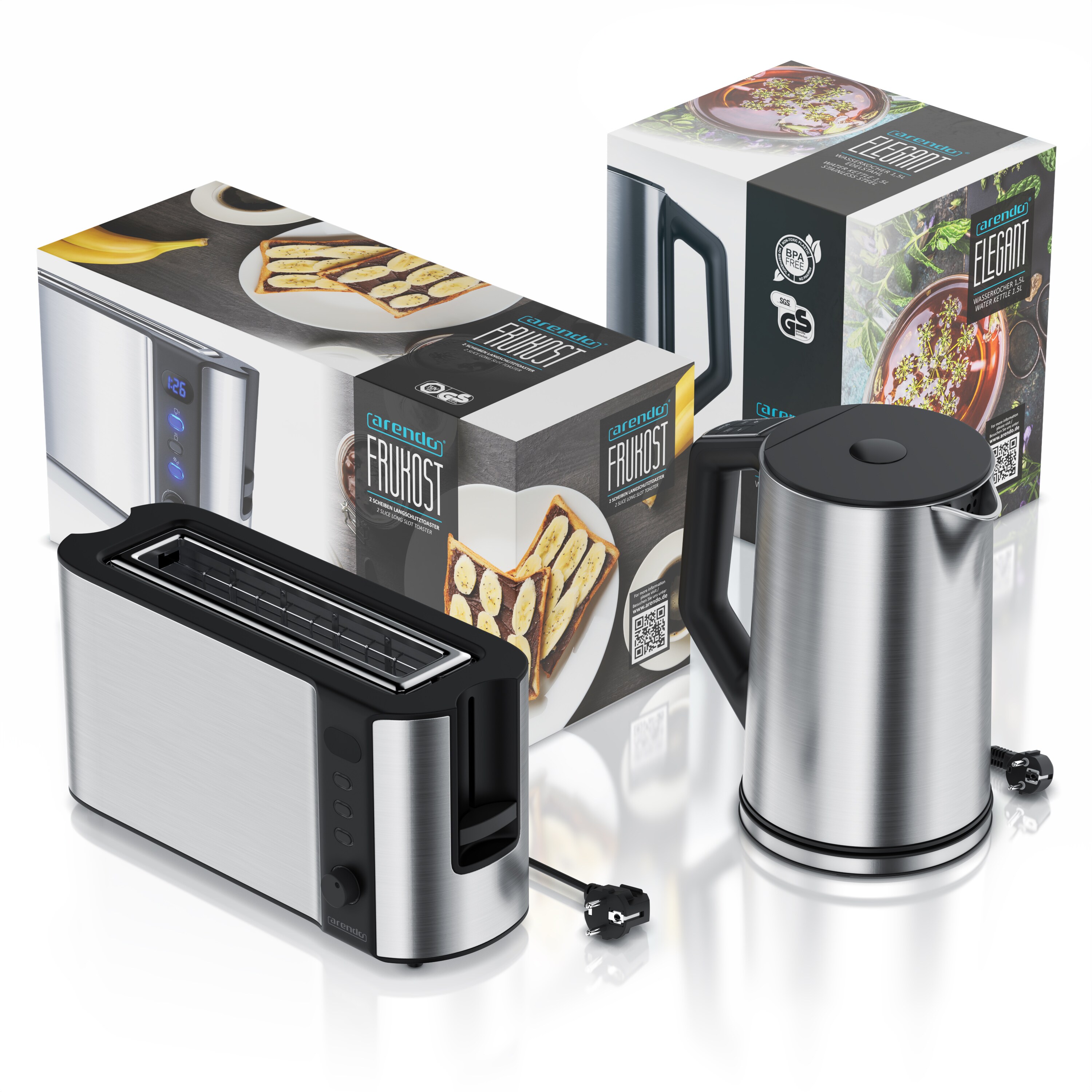 Arendo Frühstücks-Set in silber - Wasserkocher / Toaster