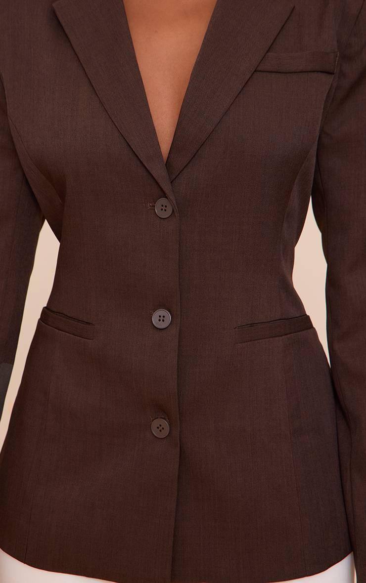 Marron Foncé Blazer Cintré Dans Le Dos À Simple Boutonnage