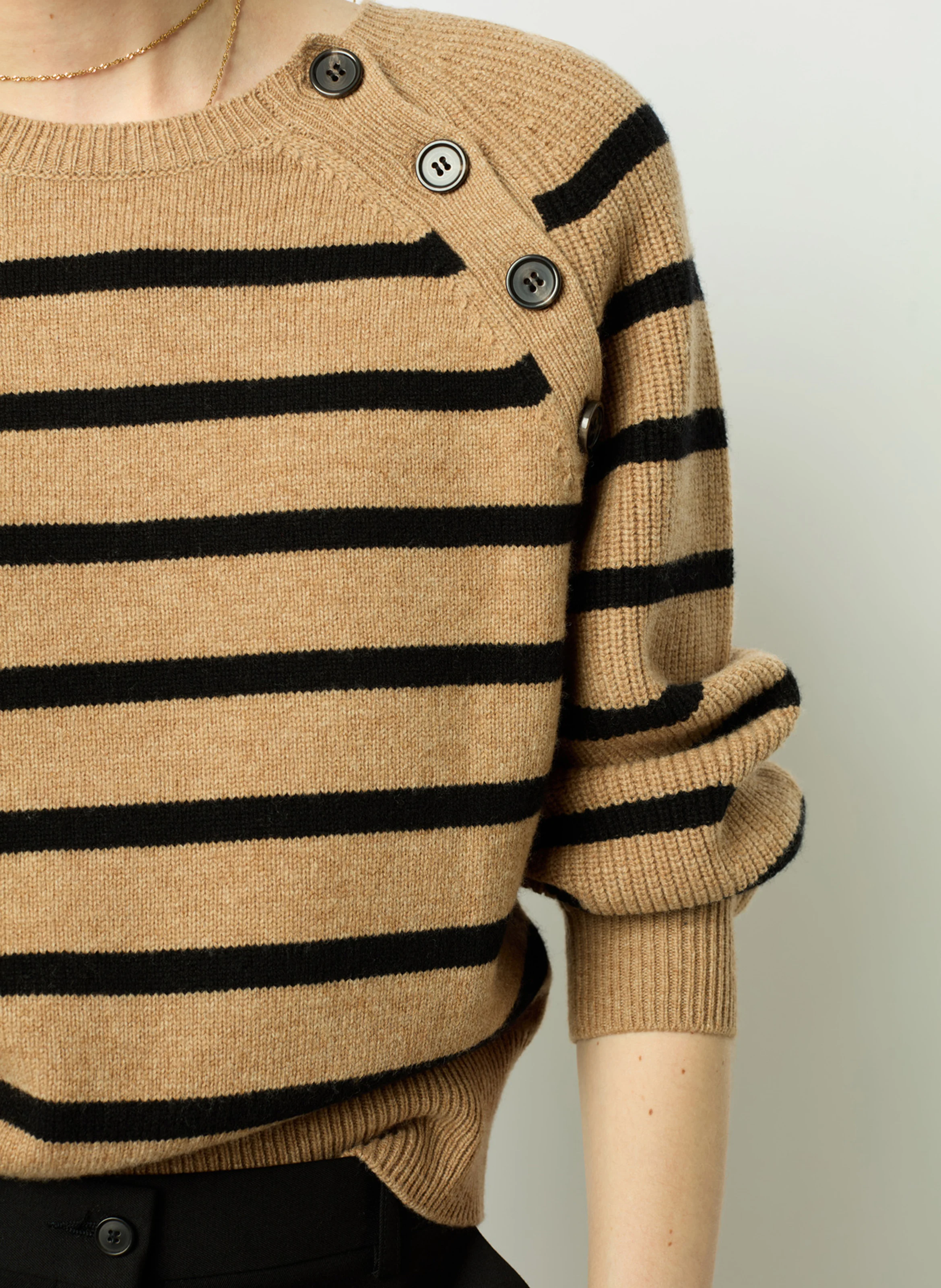 JENNA - Pull droit rayé en laine | Marron