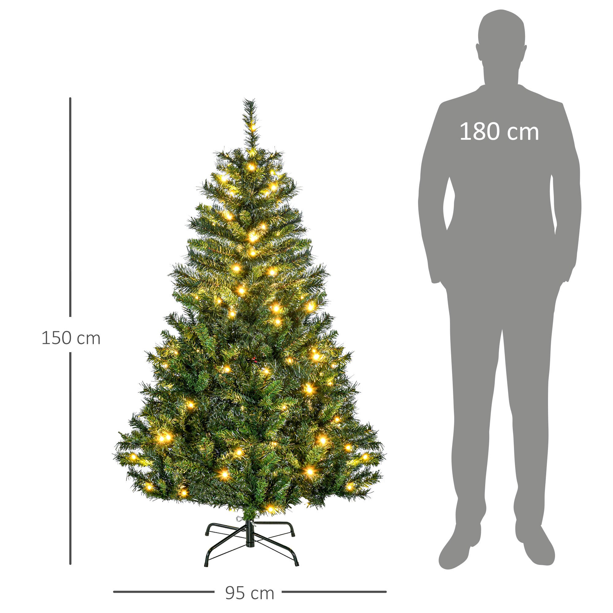 HOMCOM Künstlicher Weihnachtsbaum mit 120 LEDs grün 95 x 150 cm (ØxH)