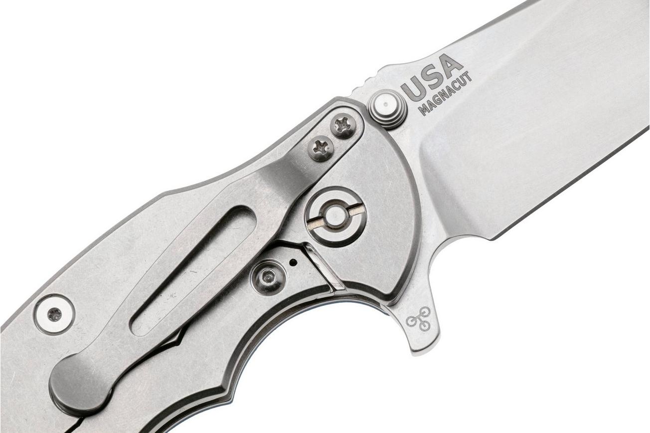 Rick Hinderer Jurassic Slicer, Hollow Ground Magnacut, Stonewashed, Blue G10, zakmes